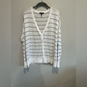 EILEEN FISHER Tencel Stretch V-Neck Striped Cardigan | Size L